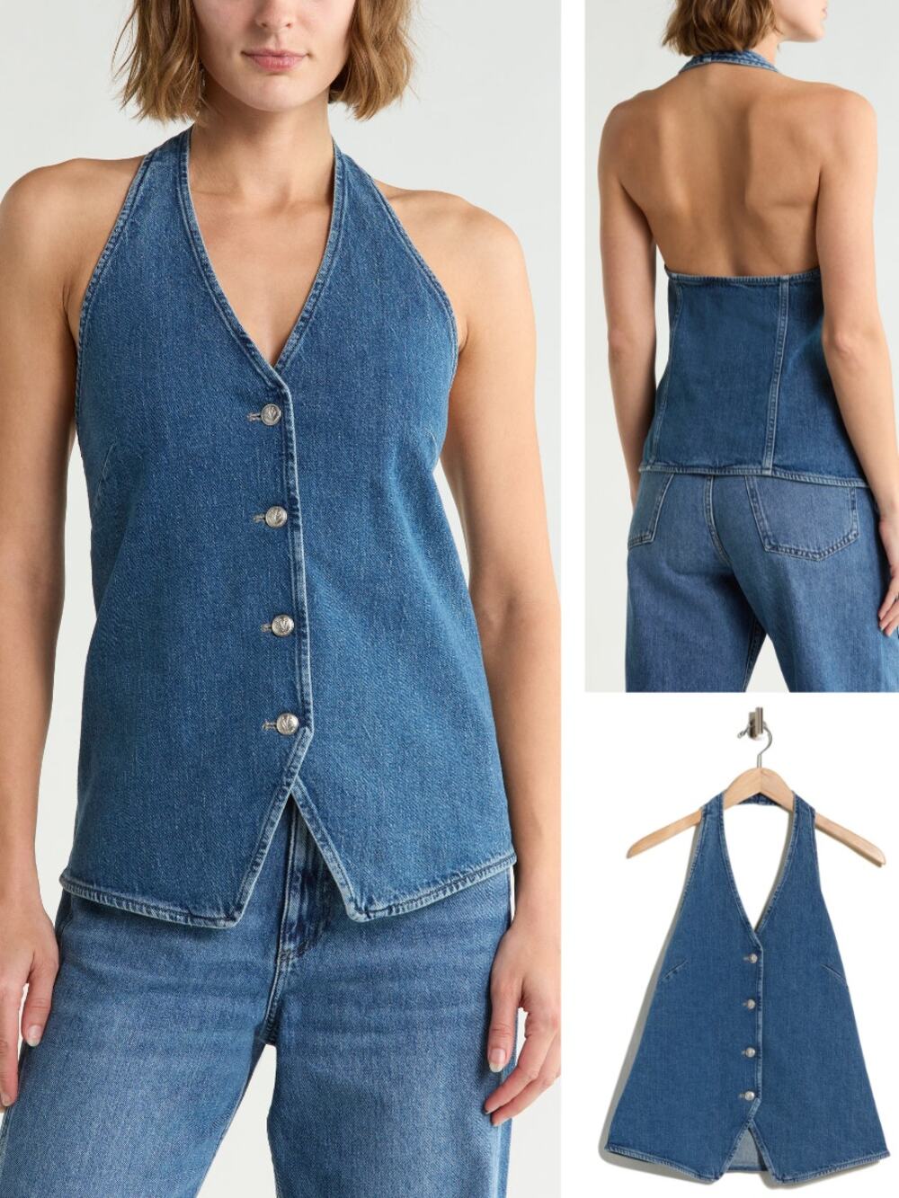 NWT RAG & BONE Matilda Denim Vest Size 0 Milton Blue
